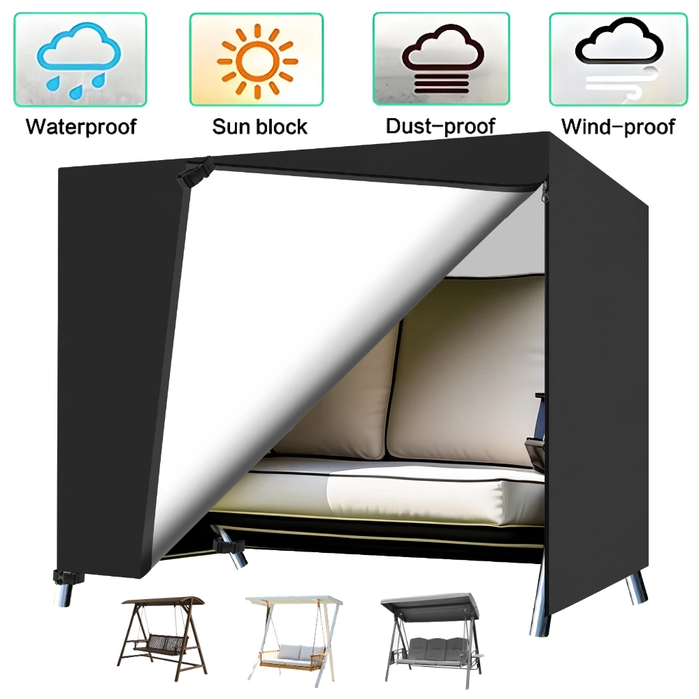 3 Seater Garden Swing Covers Waterproof Heavy Duty 210D Oxford Outdoor Swinging Chair Cover Patio Garden Hammock Cover with Zips