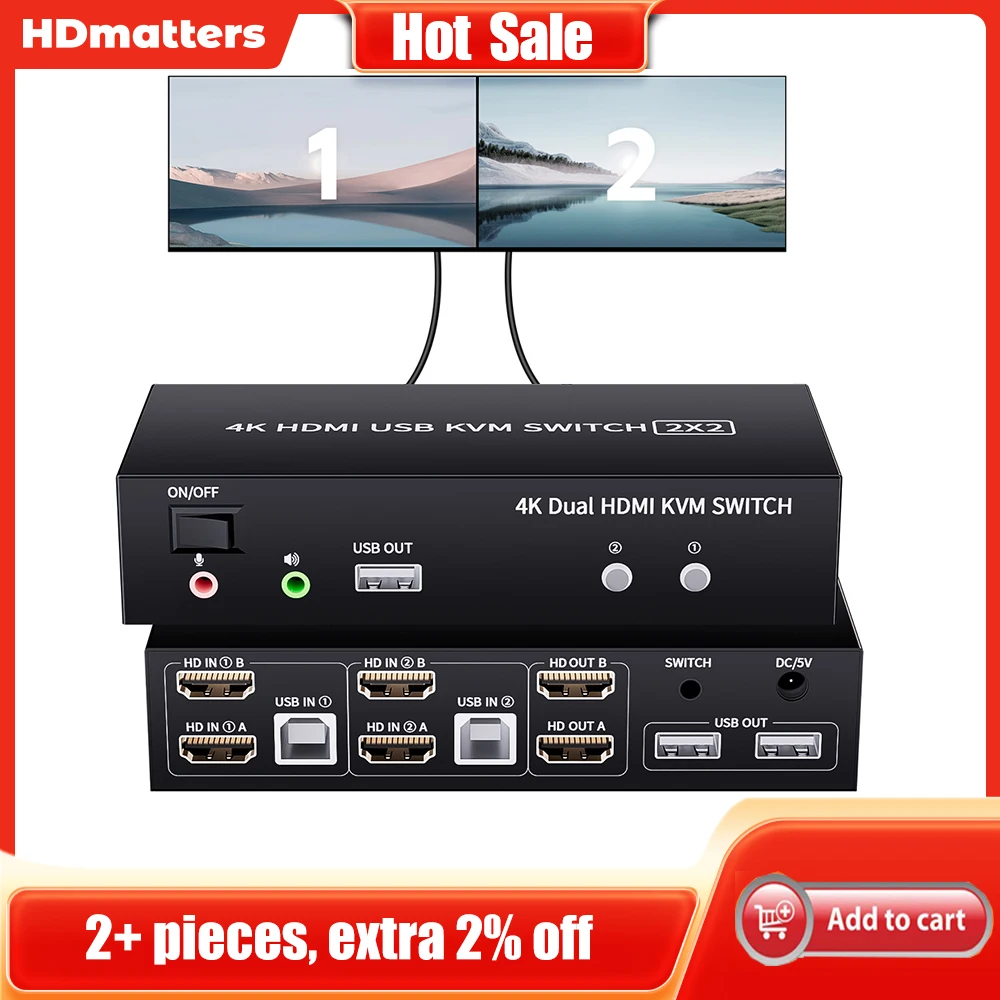 2X2 2X1 Dual Monitor HDMI KVM Switch 4K 60Hz 2 Port USB HDMI 2.0 KVM ...