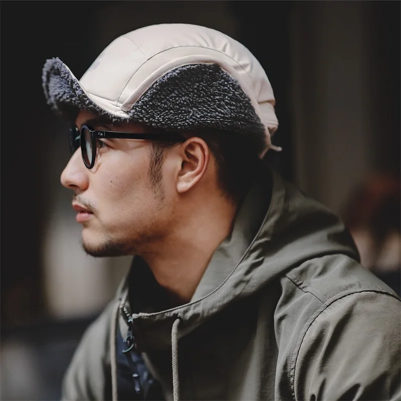 

Maden Outdoor Earcuff Cap Vintage Fleece Ear Protection Hat Barnd Flat Brim Warm Aviator Caps 2023 Winter Gray 56-62cm Beanie