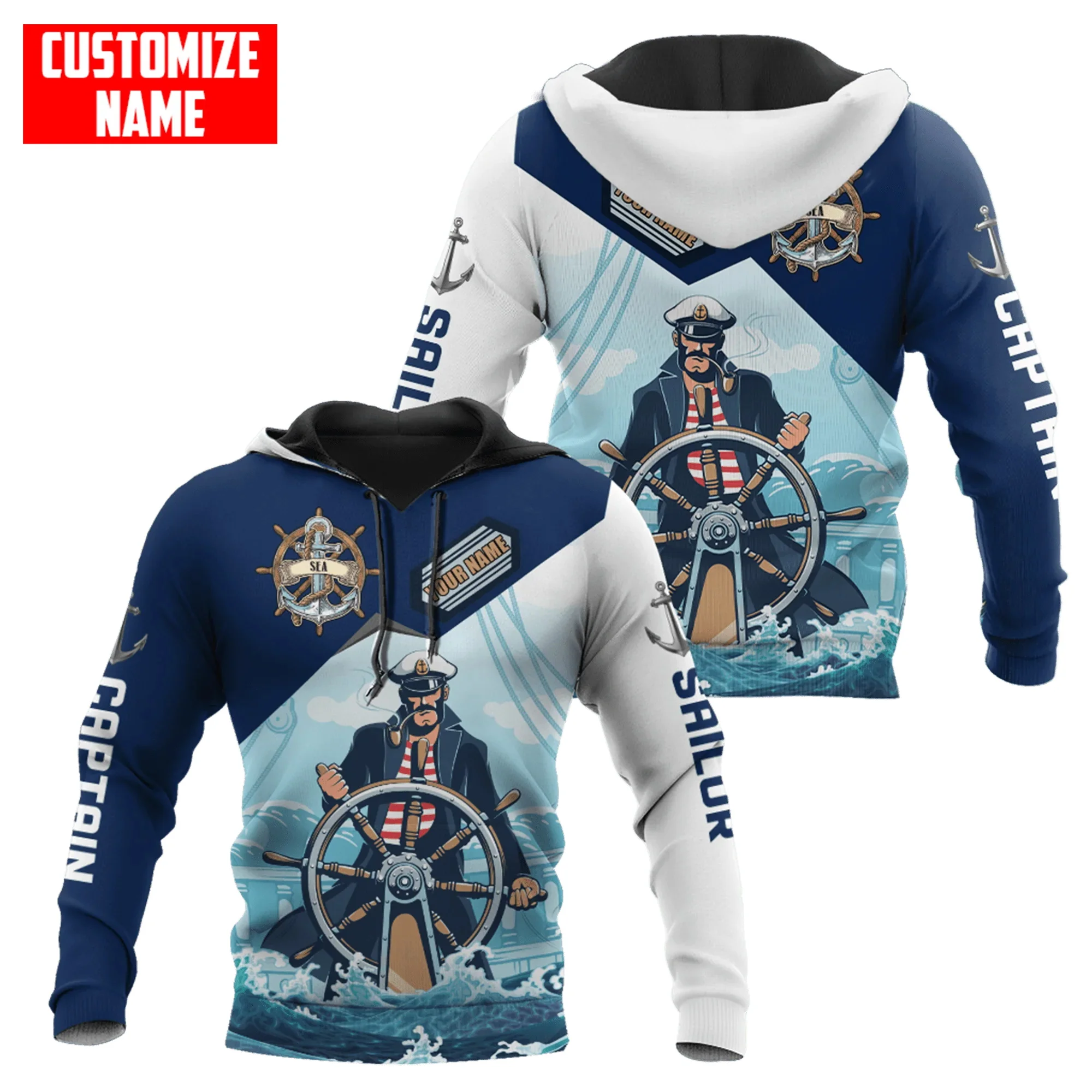 Customized Name Captain Sailor 3D All Over Printed Men's Hoodie Unisex sweatshirt Streetwear Casual zip hoodies DK519