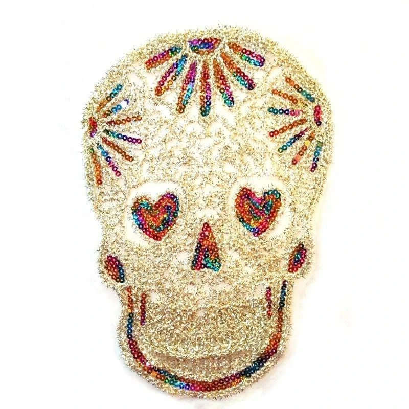 Lace Sequin Halloween Skull Patch Halloween Decorative Embroidery Clothing Patch Colorful Skull Sequin Patch ClothingAccessories