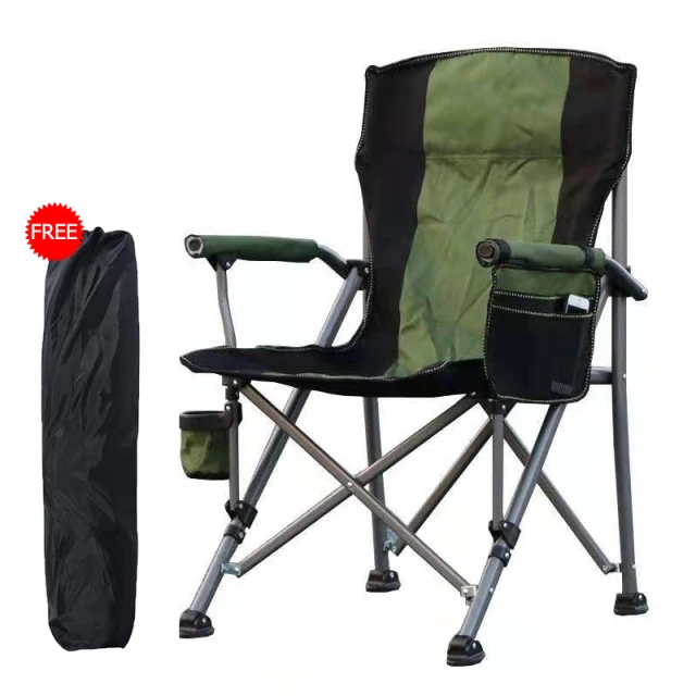 Outdoor Portable Metal Camping Chair Folding Stool Large Beach Chairs Cup Holder Outdoor Carry Bag