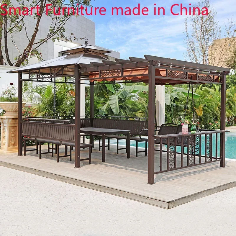 

Outdoor new Chinese style large flower gazebo grape trellis tent terrace outdoor courtyard garden awning wooden house pavilion