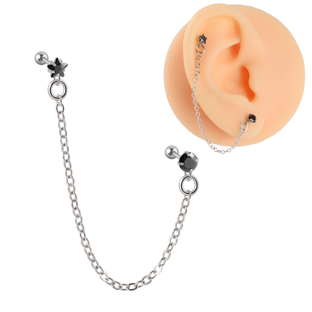 Surgical Steel CZ Gem Ear Tragus Cartilage Piercing Zircon Dangle Chain Earring Conch Ear Stud Helix Piercing Body  Jewelry