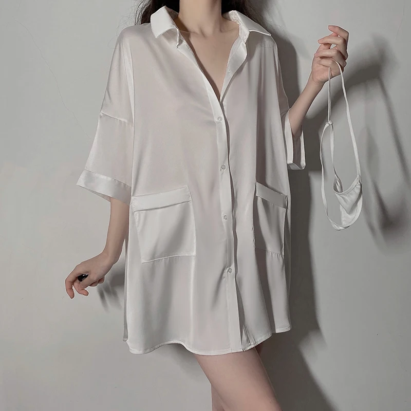 

Sexy Deep V Boyfriend Loose Shirt Fancy Women Clothes Transparent Lingerie Without Censorship Sexy Women's Underwear Porn C1238