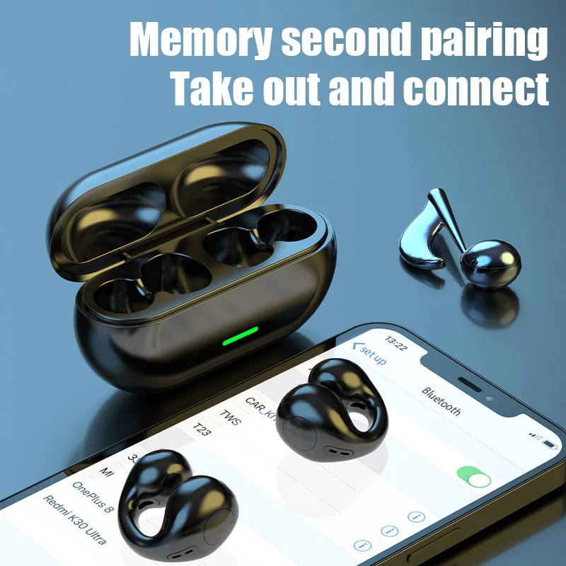 New Wireless Bluetooth 5.3 Earphones Clip-on Headphones Outdoor Sport Headset Touch Control Earbuds for Xiaomi Iphone Samsung