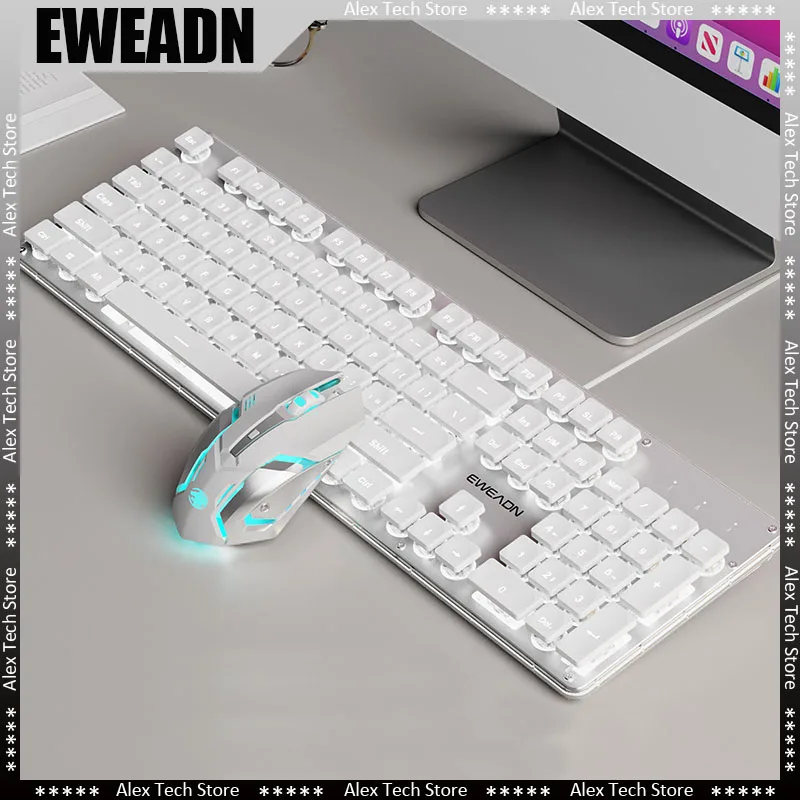 

Проводная Беспроводная Двухрежимная Бесшумная Bluetooth клавиатура EWEADN с 104 клавишами, механическое ощущение капли воды, для офиса, дома, игр, RGB-подсветка