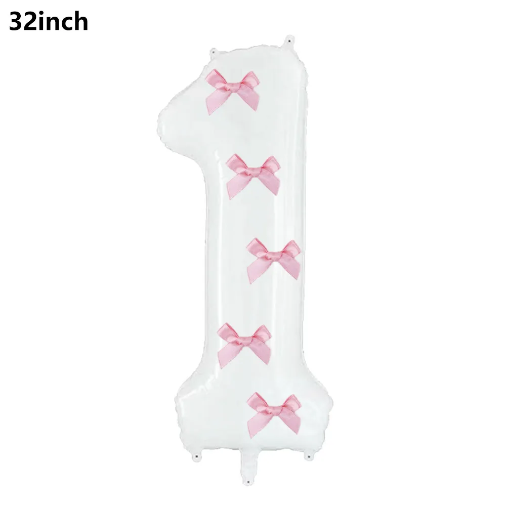 32 Blue, Pink, and Black Number Balloons with Ribbon Bows