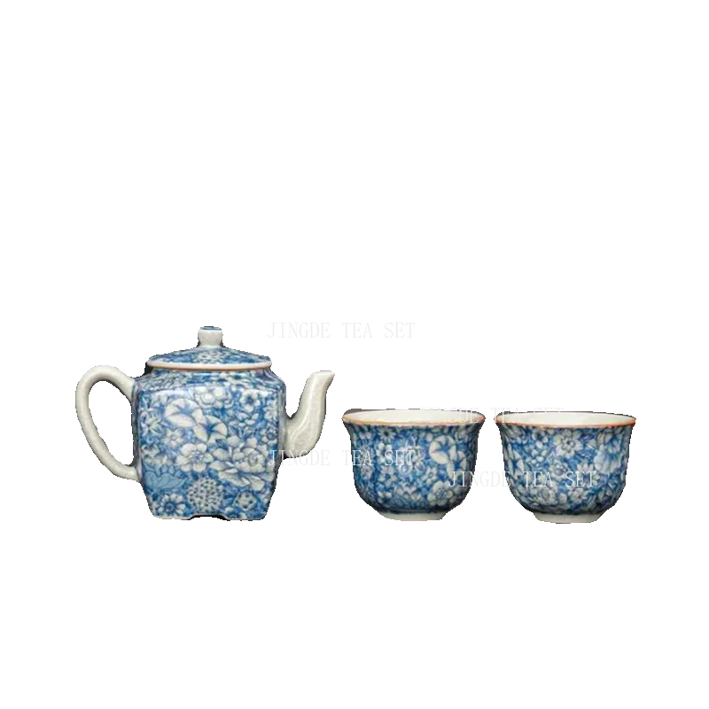 Blue and White Porcelain Kung Fu Teaset Household Tea Maker High End Chinese Style Tea Cup Lid Chinese Three Talent Tea Bowl