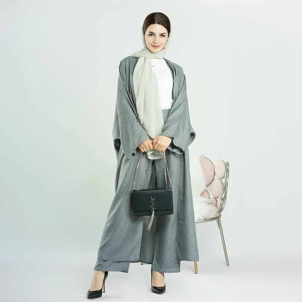 Lady Elegant Open Abaya Linen Long Kimono Muslimah Women Fashion Kaftan Islamic Arab Evening Dresses African Cardigan Robe S-XXL