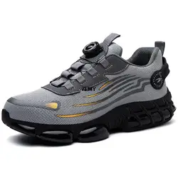 Men's Steel Toe Anti-Slip Safety Sneakers - Puncture-Proof & Anti-Smash Work Shoes with Rotary Button Fastening - 45 (Grey)