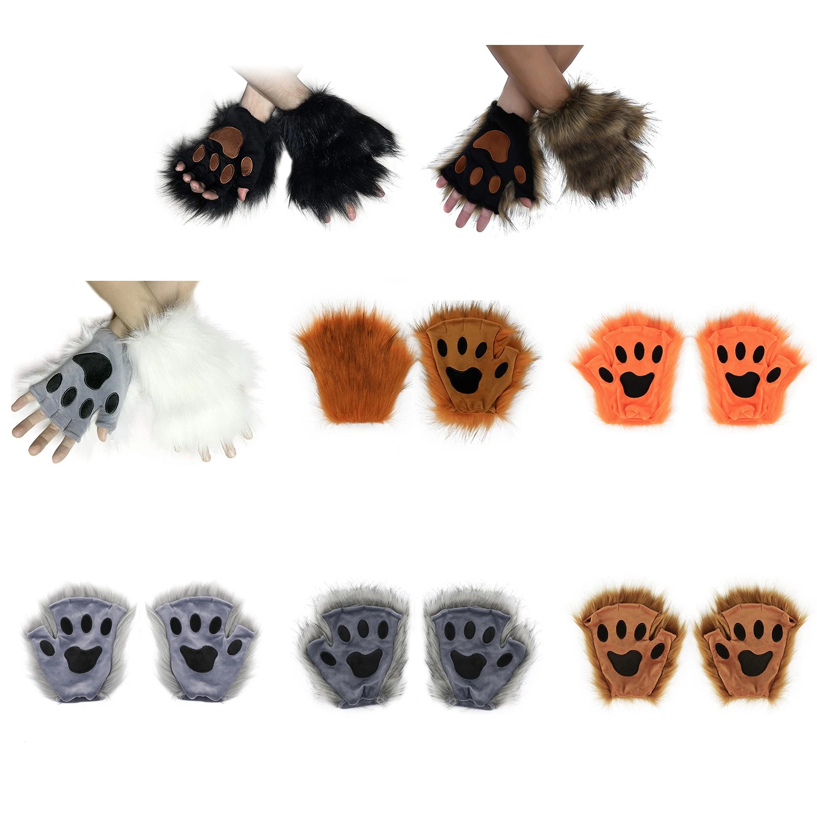 Guantes De Patas De Lobo Y Gato Con Garras, Peluche Suave Y Cálido, Accesorios De Cosplay Para Halloween Y Fiestas, Unisex Adulto