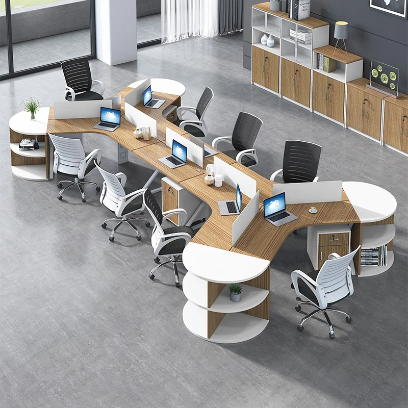 Creative staff desk, semicircular design, circular multi 3 6 6/4 staff workstation, screen, table and chair combination staff desk office 4 6 people simple modern screen staff finance 4 people card table and chair combination