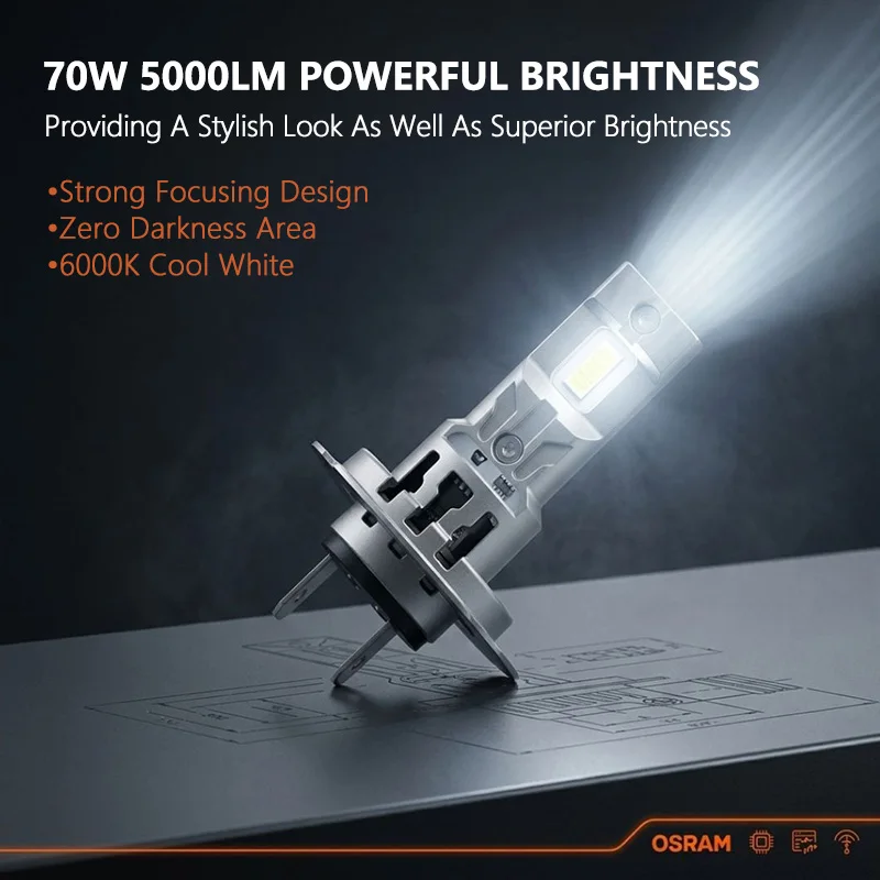 오스람 에센셜 LED H8 H9 H11 H16 자동차 헤드라이트 PGJ19 소켓형 안개등 LED 12V 70W 5000LM 고휘도 6000K 백색 램프