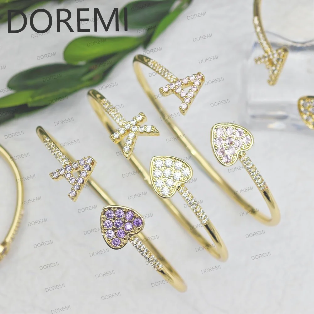 DOREMI Initial Letter Bangle Bracelet Rail BirthStone Letter Gift Jewelry Mother's Day Jewelry Full Zircon Heart Cz Bangle