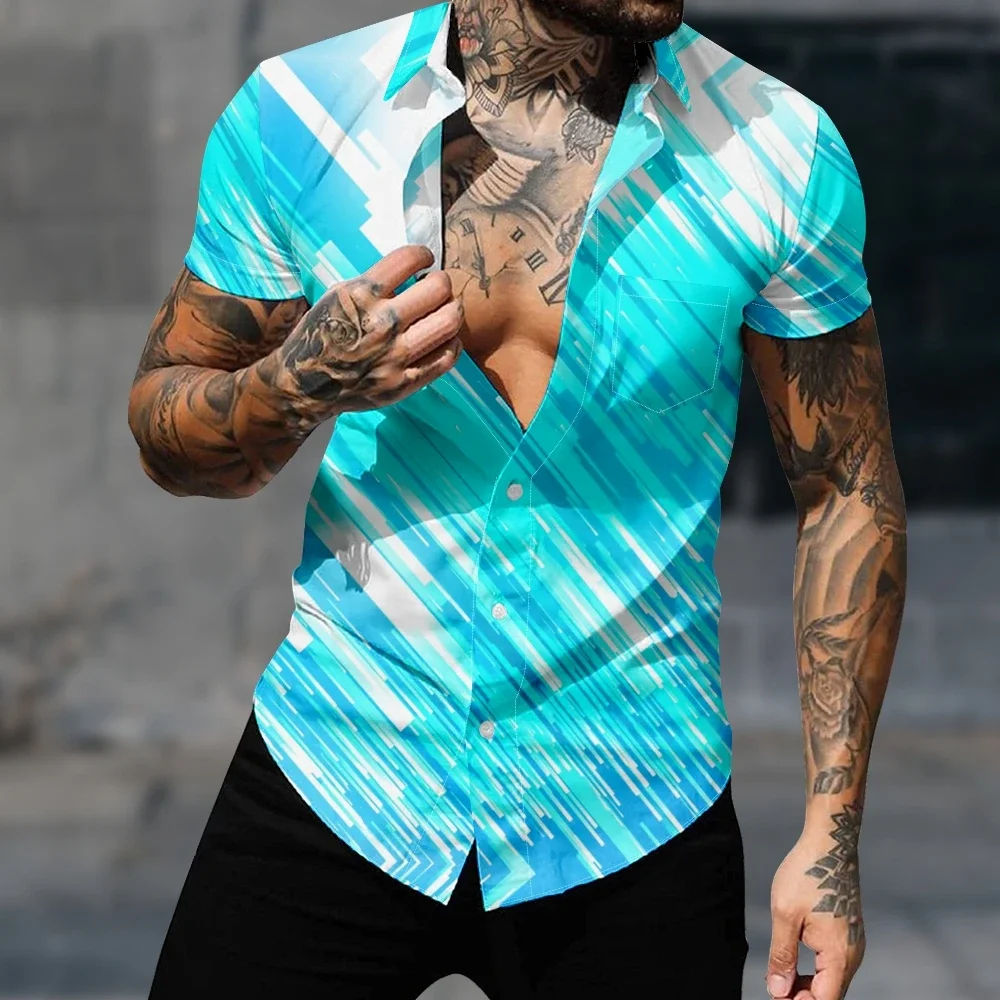 

Casual Hawaiian Shirt Fashion Short Sleeve Shirt for Men Y2k Sporty Tops Lines Art Harajuku Streetwear Cozy Men Clothing