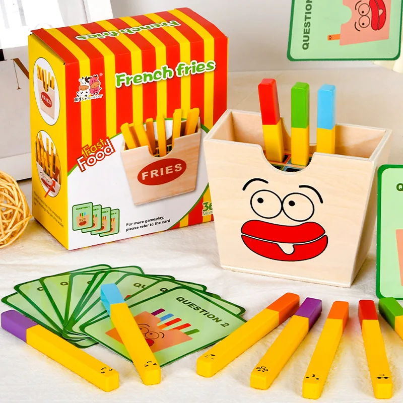 Montessori Toy For Kids,Wooden Hamburger Sandwich French Fries Sorting Stacking Toys, Preschool Learning Pretend Play Food Toy