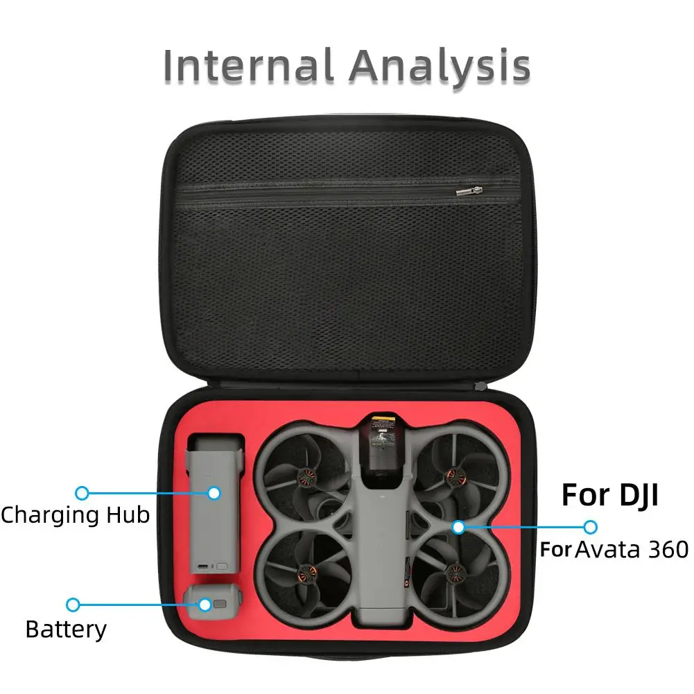 Poignée renforcée et fermeture éclair du sac de transport DJI Avata 360, design robuste.