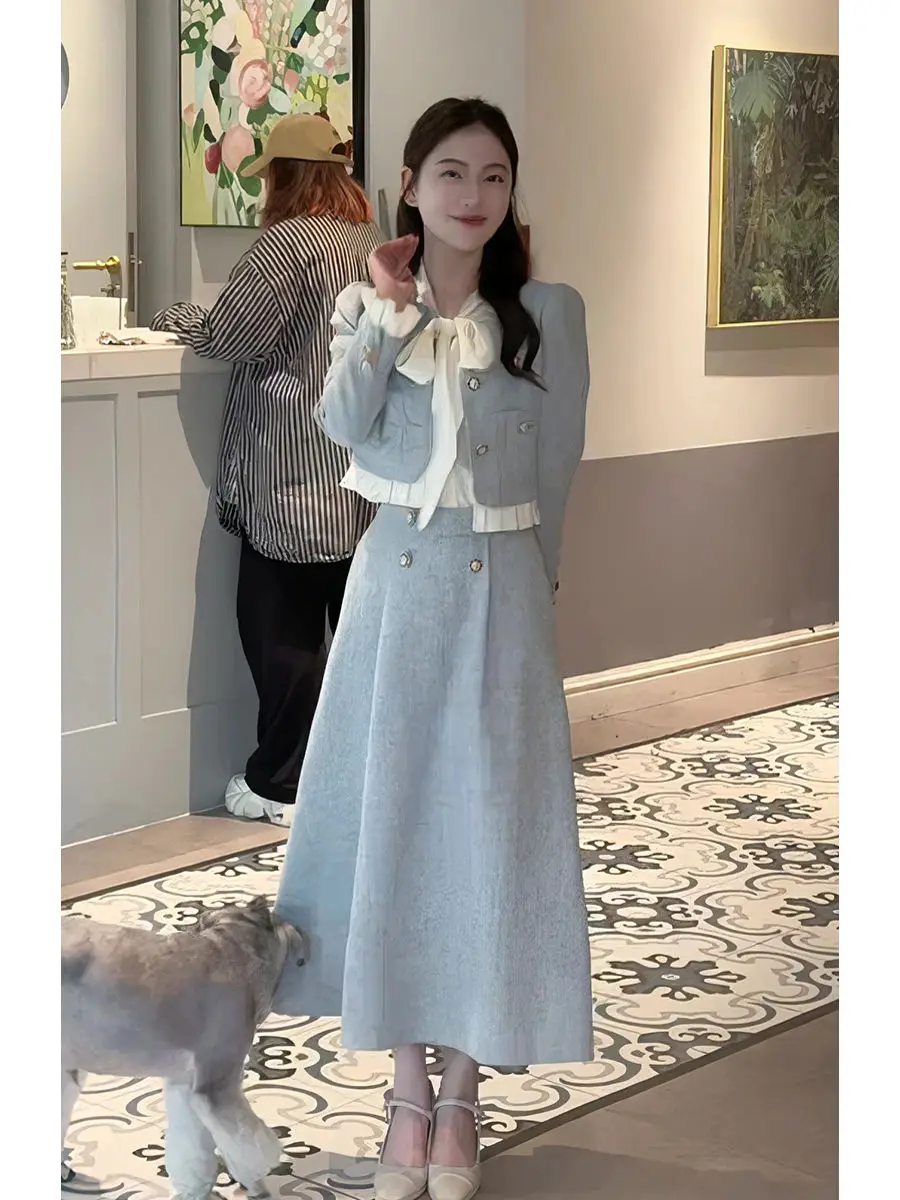 Korea Spring French Elegant Lapel Two Button Loose Suit Jacket + High Waist Wide Leg Trousers Shorts