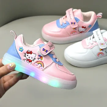 Scarpe per bambini a LED per ragazze Scarpe Hello Kitty simpatico cartone animato Scarpe da bambina in tela Kawaii Scarpe da ginnastica con fondo morbido Scarpe casual 1