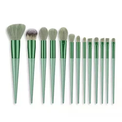 Luxurious 13 - Piece Fluffy Makeup Brush Set for Perfect Blending and Beauty (Green - with bag)
