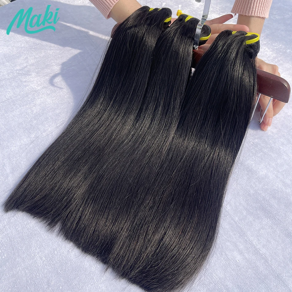 Super Double Drawn Bundles Bone Straight Human Hair Double Weft Unprocessed Raw Virgin Hair Weave Extensions #1B Natural Color 2