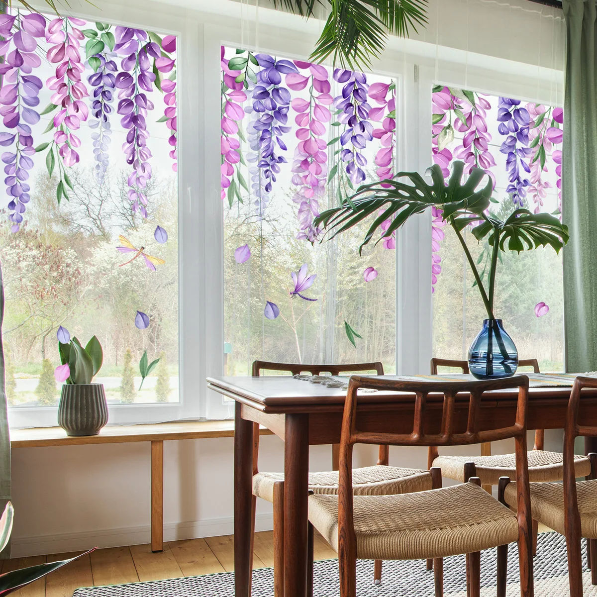 30*90cm Plant Flower Vine Purple Flower Glass Sticker Living Room Window Theme Decorative Wall Sticker Window Sticker Ct6039
