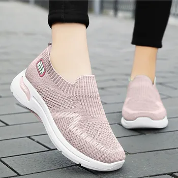 Womens Casual Slip On Sports Shoes Breathable Mesh Soft Soled Low Top Platform Shoes Solid Color Outdoor Shoes Lady Cozy Loafers 3