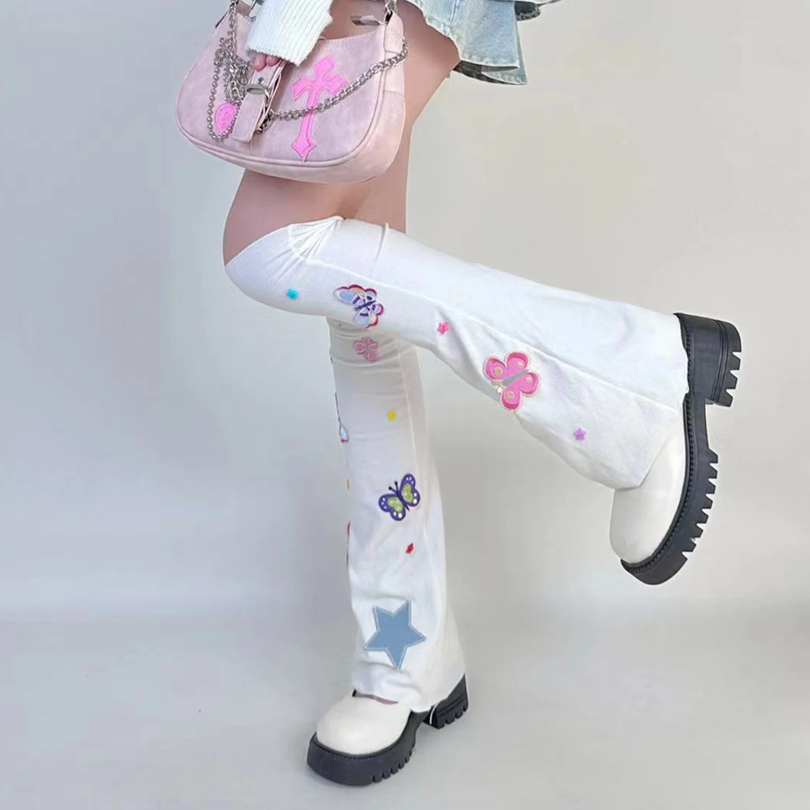 

Новинка 2024, милые гетры со звездами и бабочками, женские длинные носки с напуском, повседневные манжеты, уличная одежда, модные кавайные гетры