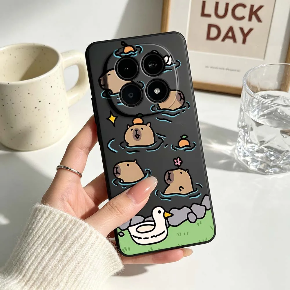 Cute Cartoon Capybara Black Soft Cover Phone Case