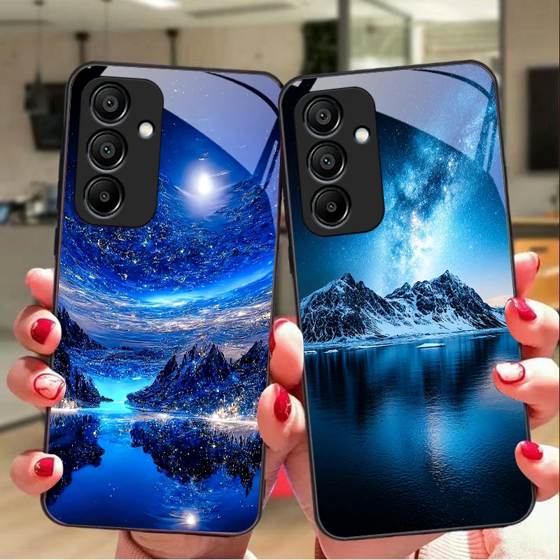 Pyramid Starry Sky Black Tempered Glass Phone Case