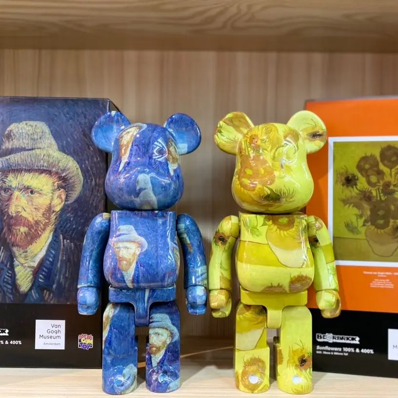 

Bearbrick 400% 28cm Van Gogh Starry Sky Sunflower Surf Series ABS Plastic Teddy Bear Table Topnament Doll Valentine's Day Gift