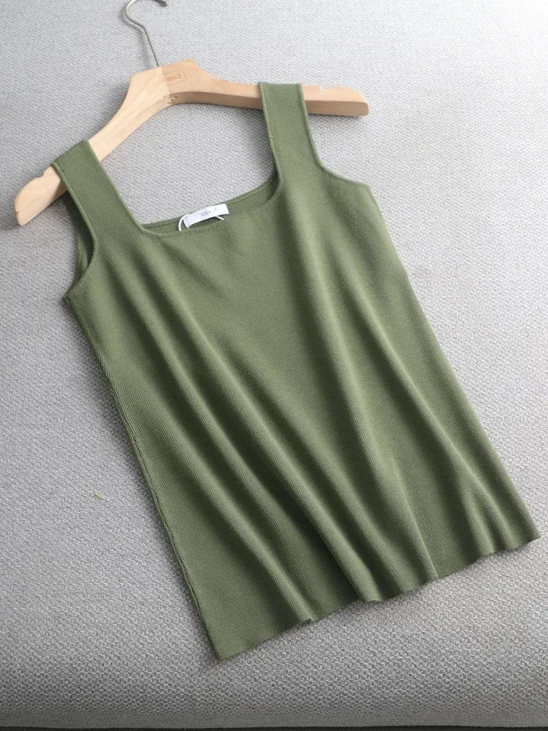 Fashion Deep Square Collar Vests Summer New Fashion Sexy Women's Crop Tops Sling Vest Camis