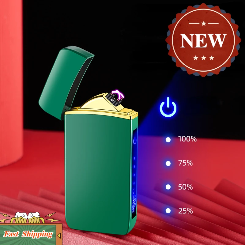 

Double Arc Flameless Plasma Lighter Metal Windproof Electric Lighter USB Rechargeable LED Power Display Touch Sensor Men Gift