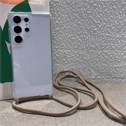 Transparent Shockproof Crossbody Lanyard Case with Adjustable Shoulder Strap and Acrylic Clear Cover - S22 (Light Brown)
