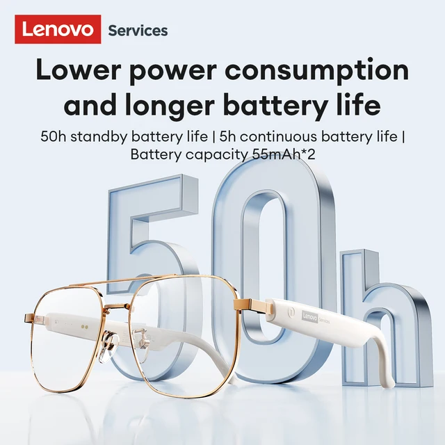 NEW Lenovo GS105 4K Smart Wireless Glasses Bluetooth 6.0 AI Sunglasses HD Calls Music Headphones ENC Noise Cancellation Dual Mic