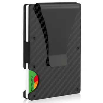 Portafoglio Minimalista per Uomo, Fermasoldi in Metallo, Porta Carte di Credito con Blocco RFID (Fibra di Carbonio Nera)