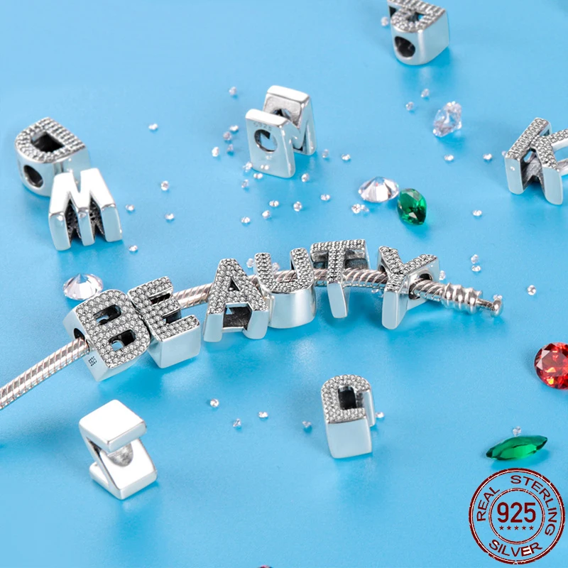 Original Bracelets Charms Plata De Ley 925 Silver 26 Alphabet Letters Charms Beads for Womens Fine DIY Birthday Jewelry Gifts