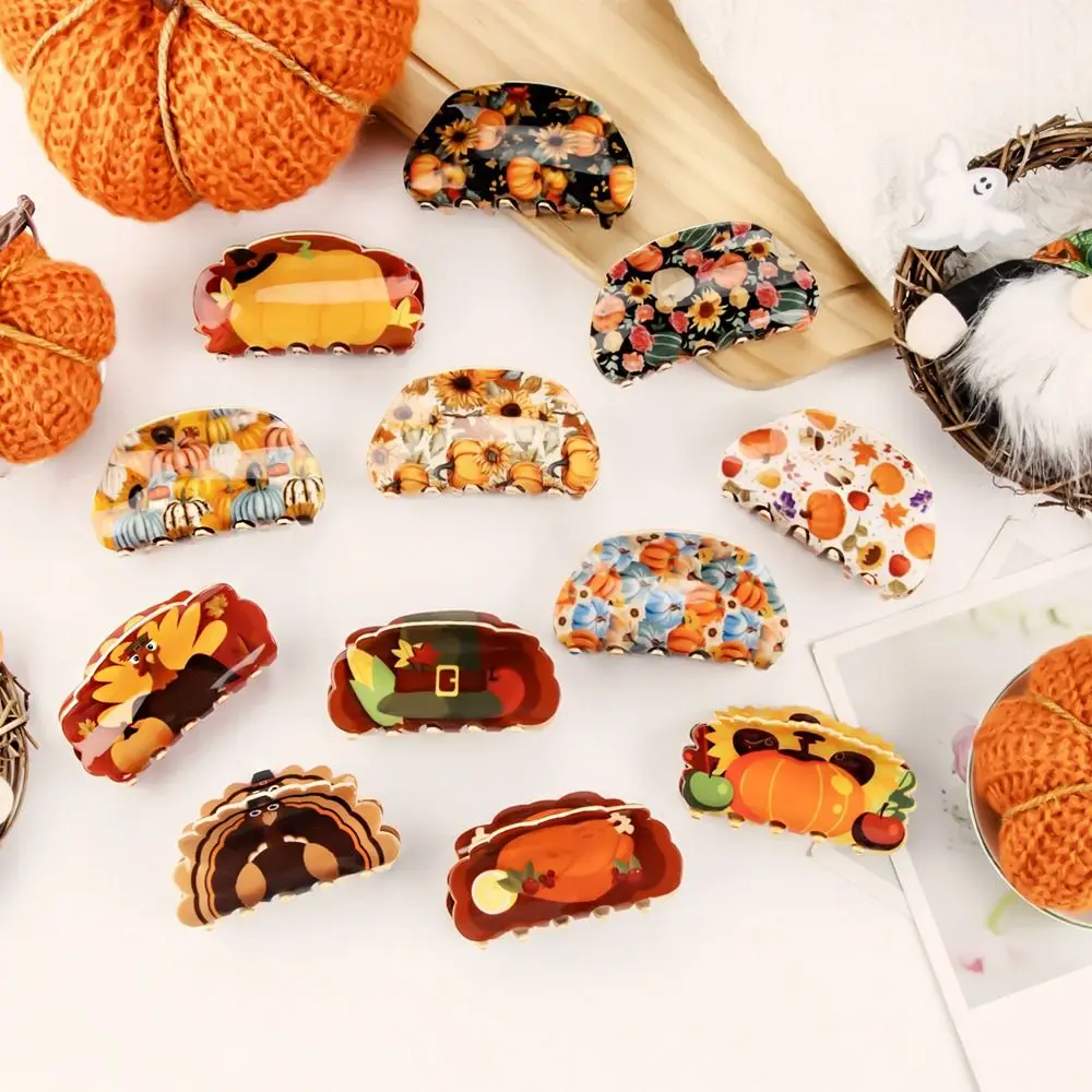

Acrylic Thanksgiving Hair Claw Fashion Christmas Hat Pumpkin Flower Shark Clip Turkey Geometry Christmas Hair Clip Female