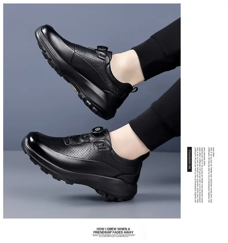 Sommer-Herbst Plateau-Schuhe mit Drehknopf für Herren, Modische Casual Designer Sportschuhe, Einfarbige Leder-Sneaker für Männer – Detail 20