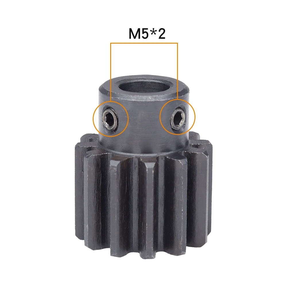 스퍼 기어 2 모듈-12T/13T 보어 크기 6/8/10mm 변속기 기어 흑화 SC45 탄소강 재질 치아 높이 20mm