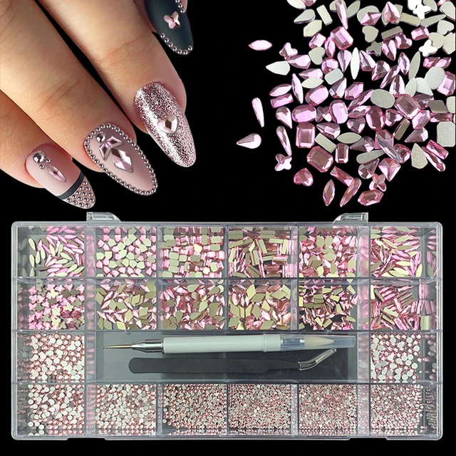 2500pcs Nail Rhinestones Kit Boxed 21 Grids Set 1pc Pick Up Pen