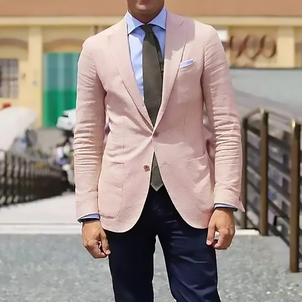 Linen Mens Blazer Summer Beach Casual Costume Homme Slim Jacket Tuxedo Ternos Masculino Completo-Only Jacket