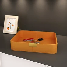  PU Leather Storage Tray Cosmetic Storage Box Rectangle Jewelry Display Plate Desktop Remote Control Keys Coins Sundries Decor 