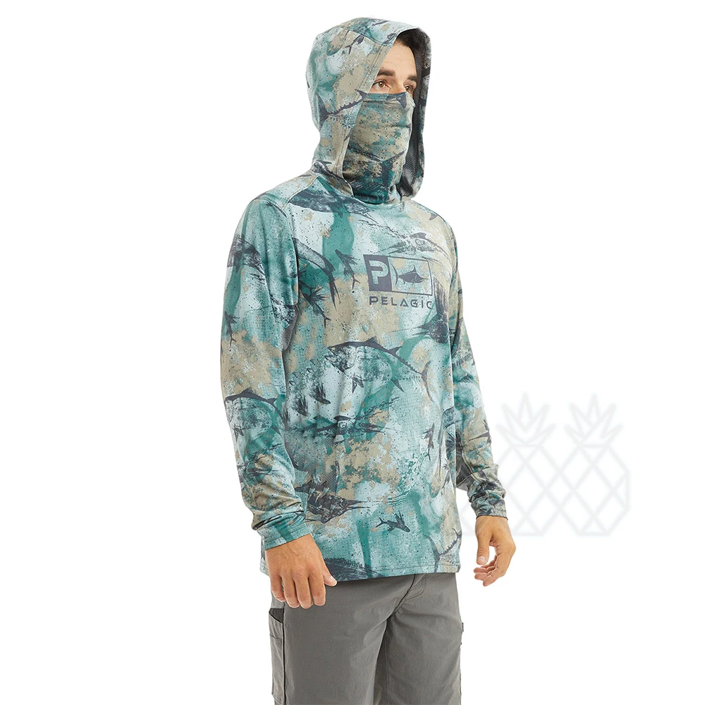 Pelagic Fishing Shirts Mask Summer Outdoor Men Long Sleeve T Shirt Fish Tops Sun Protection Breathable Hooded Angling Clothing