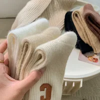 Chaussettes de luxe en laine pour femmes, chaudes, en cachemire épais, décontractées, mode japonaise, couleur unie, confortables, pour la maison, longues, de haute qualité, hiver 3
