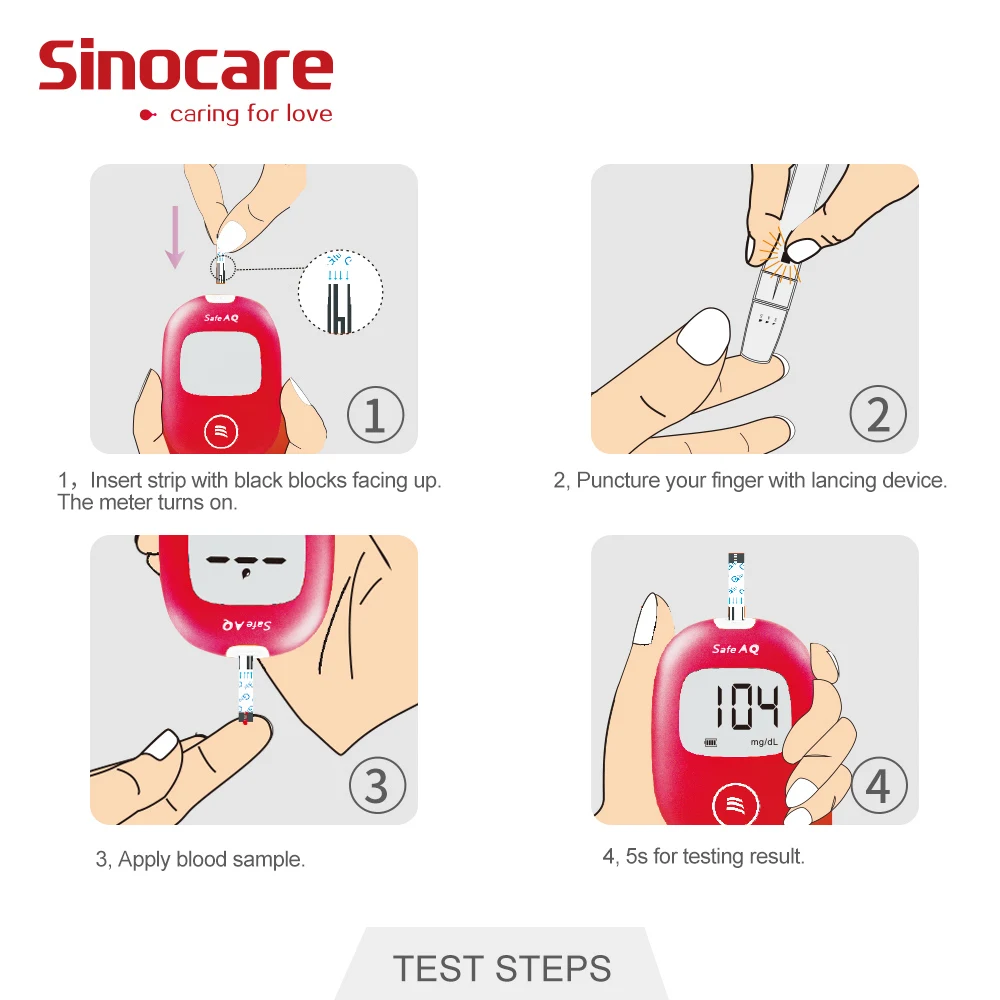 Sinocare AQ 50pcs /100pcs/200pcs Test Strip And Lancets kit For blood sugar testing