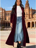 Muslim Women Abaya Velvet Trench Coat Eid Lapel Overcoat Autumn Ramadan Caftan Morocco Windbreaker Arab Casual Long Outerwear