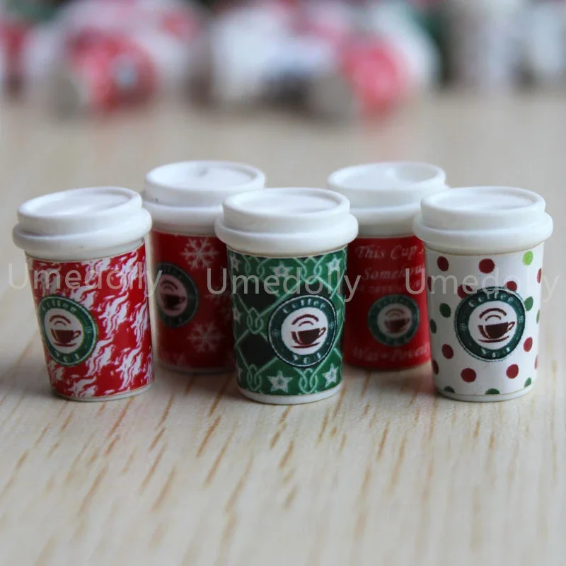 5PCS 1:6 Scale Miniature Dollhouse Mini Christmas Coffee Mugsd Mini Drinks for OB11 BJD Doll Accessories Toy