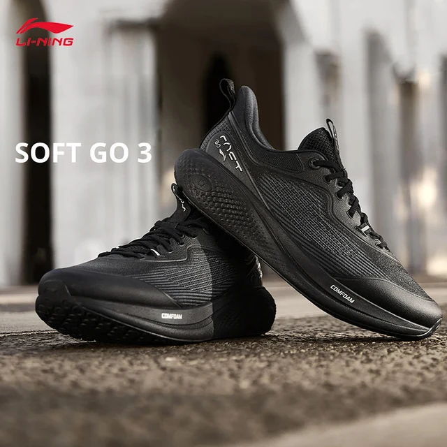 LI-NING SOFT GO 3 Chaussures de ville légères et confortables pour hommes, chaussures de sport décontractées à talon épais et souple AGLW001 1
